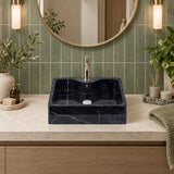 Above Counter Marble Surface Stone Basin Antique with Tap Hole 500x380x150mm - Black Marble