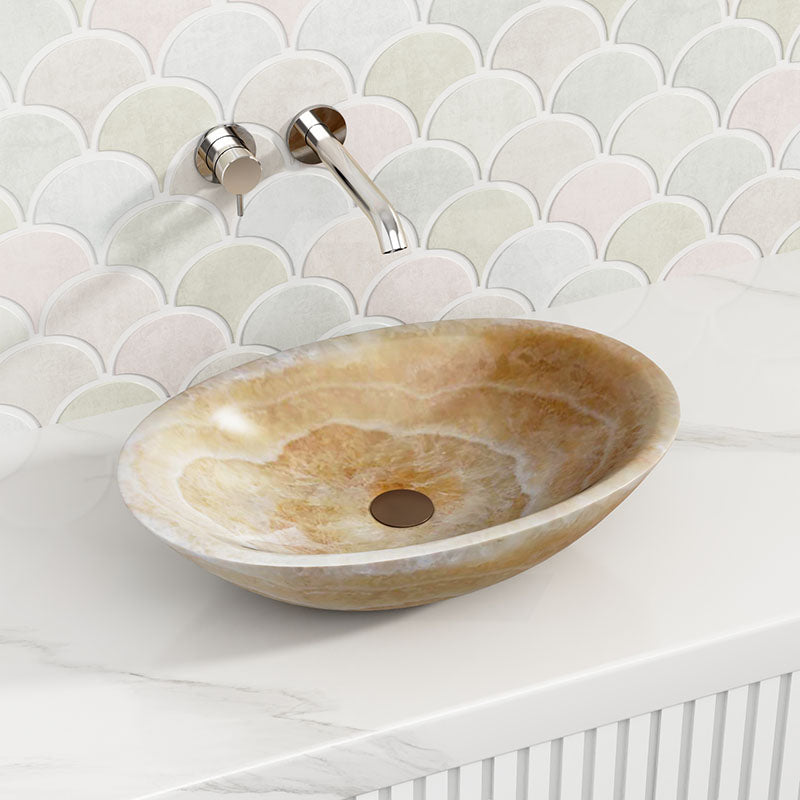 480x320x140mm Above Counter Stone Basin Oval Shape Yellow Onyx Surface Bathroom Wash Basin Antique Vintage