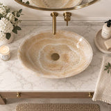 Above Counter Stone Basin Oval Shape Bathroom Wash Basin Antique Vintage 480x320x140mm - Yellow Onyx Surface