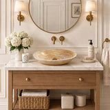 Above Counter Stone Basin Oval Shape Bathroom Wash Basin Antique Vintage 480x320x140mm - Yellow Onyx Surface