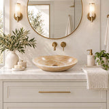 Above Counter Stone Basin Oval Shape Bathroom Wash Basin Antique Vintage 480x320x140mm - Yellow Onyx Surface