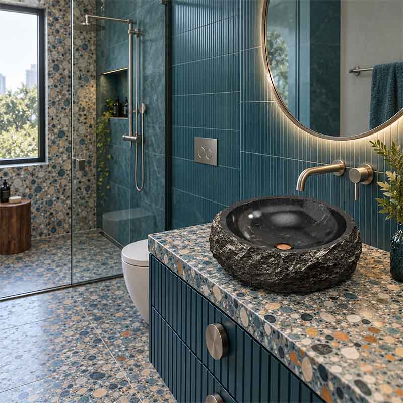Infinity Round Marble Stone Above Counter Basin NO Overflow 420x420x150mm - Multi Colour