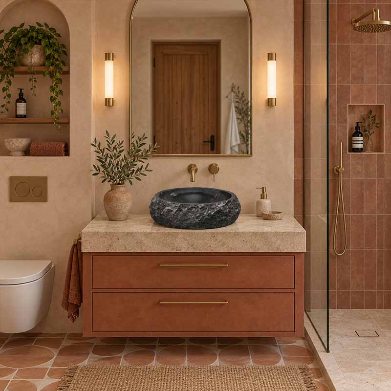 Infinity Round Marble Stone Above Counter Basin NO Overflow 420x420x150mm - Multi Colour