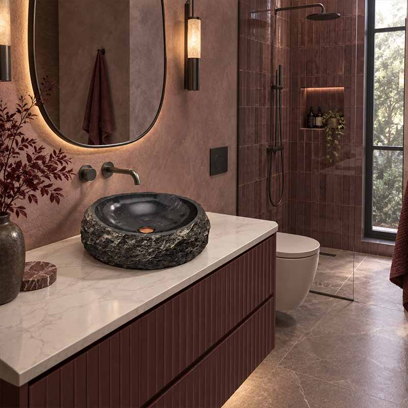Infinity Round Marble Stone Above Counter Basin NO Overflow 420x420x150mm - Multi Colour