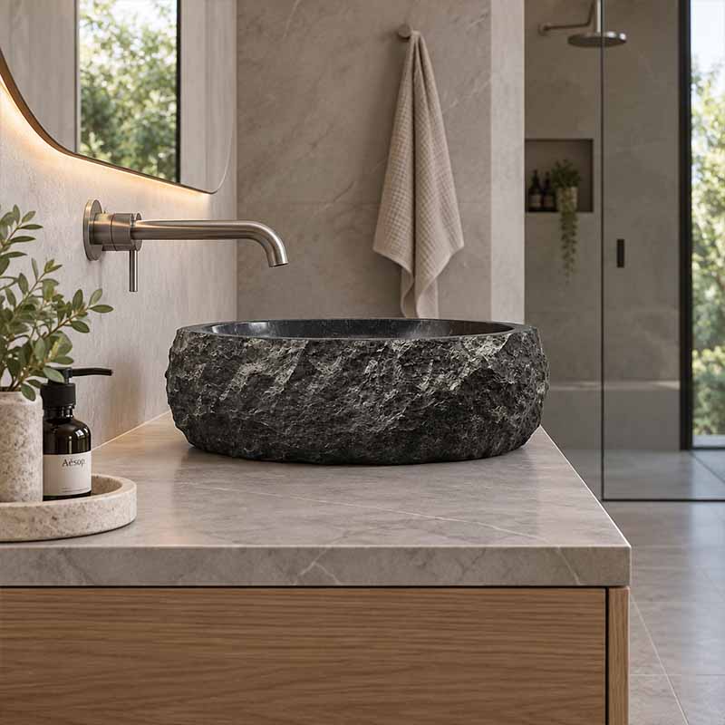 Infinity Round Marble Stone Above Counter Basin NO Overflow 420x420x150mm - Multi Colour