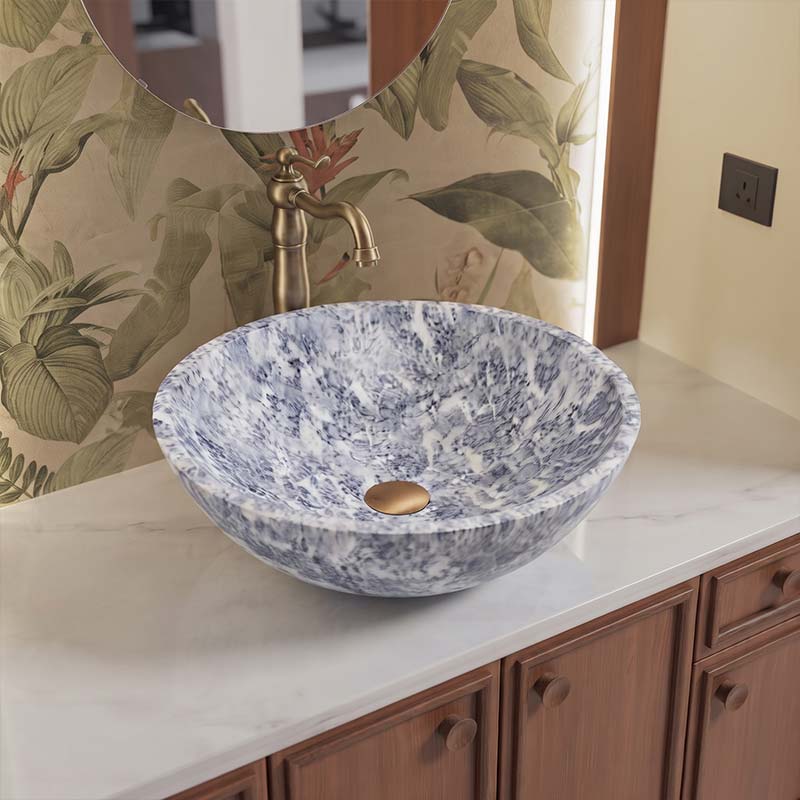 Above Counter Basin Bathroom Round Stone Wash Basin 420x420x140mm - Marble Surface