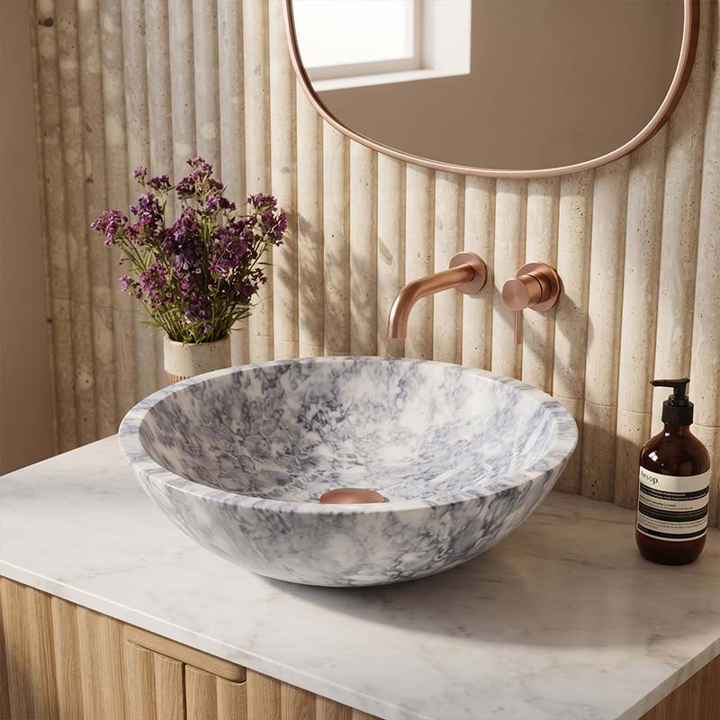 Above Counter Basin Bathroom Round Stone Wash Basin 420x420x140mm - Marble Surface