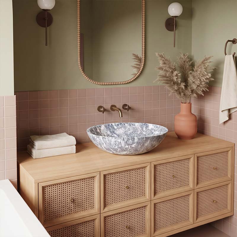Above Counter Basin Bathroom Round Stone Wash Basin 420x420x140mm - Marble Surface