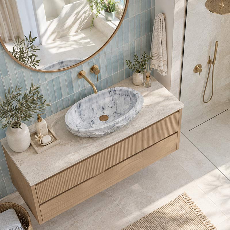 Above Counter Stone Basin Oval Marble Surface Bathroom Wash Basin Antique Vintage 550x350x130mm