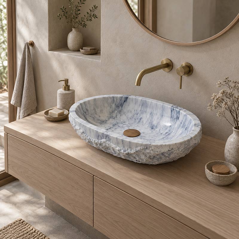 Above Counter Stone Basin Oval Marble Surface Bathroom Wash Basin Antique Vintage 550x350x130mm