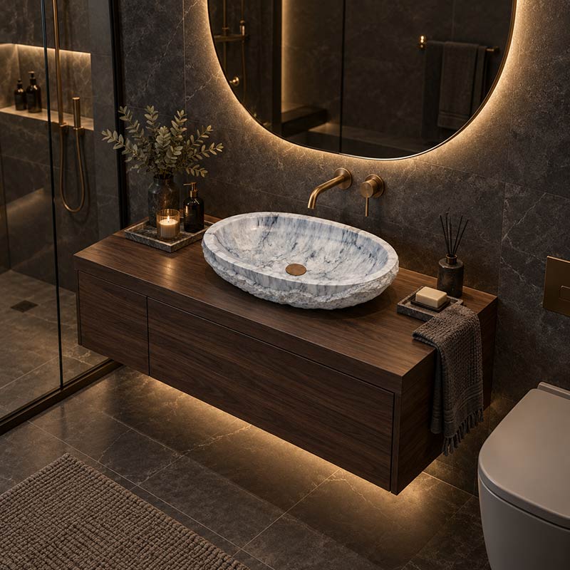 Above Counter Stone Basin Oval Marble Surface Bathroom Wash Basin Antique Vintage 550x350x130mm