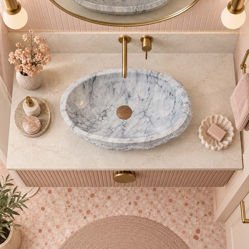 Above Counter Stone Basin Oval Marble Surface Bathroom Wash Basin Antique Vintage 550x350x130mm