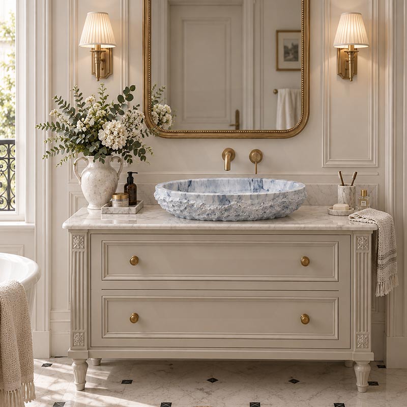 Above Counter Stone Basin Oval Marble Surface Bathroom Wash Basin Antique Vintage 550x350x130mm