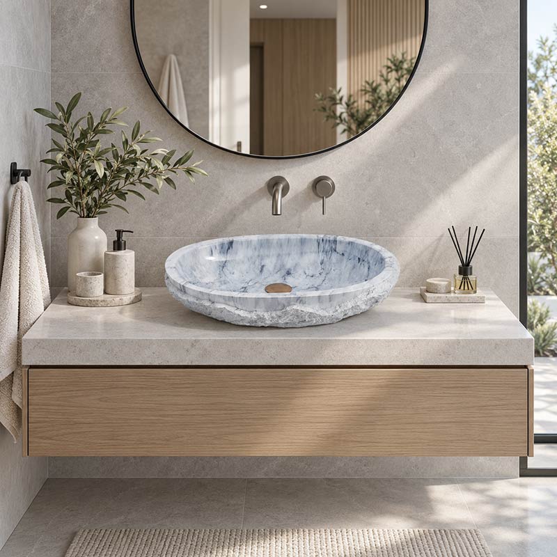 Above Counter Stone Basin Oval Marble Surface Bathroom Wash Basin Antique Vintage 550x350x130mm