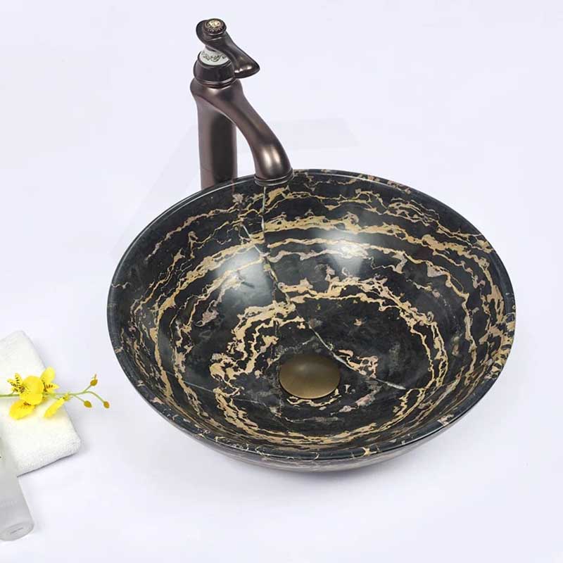 Antique Above Counter Basin Marble Surface Bathroom Round Stone Wash Basin 420x420x140mm