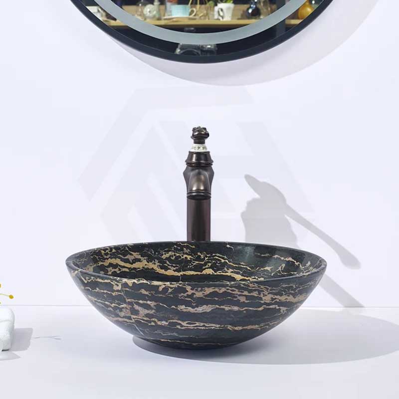 Antique Above Counter Basin Marble Surface Bathroom Round Stone Wash Basin 420x420x140mm
