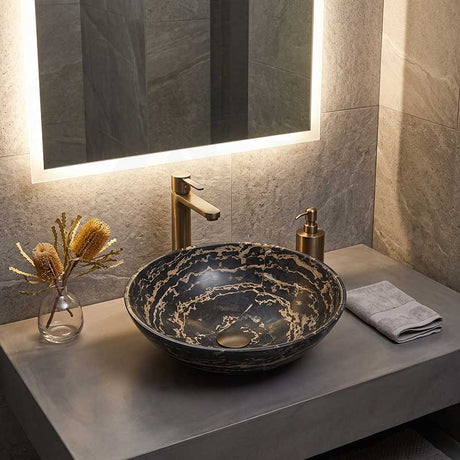 Antique Above Counter Basin Marble Surface Bathroom Round Stone Wash Basin 420x420x140mm
