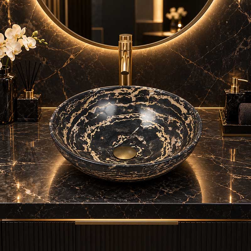 Antique Above Counter Basin Marble Surface Bathroom Round Stone Wash Basin 420x420x140mm