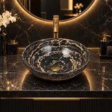 Antique Above Counter Basin Marble Surface Bathroom Round Stone Wash Basin 420x420x140mm