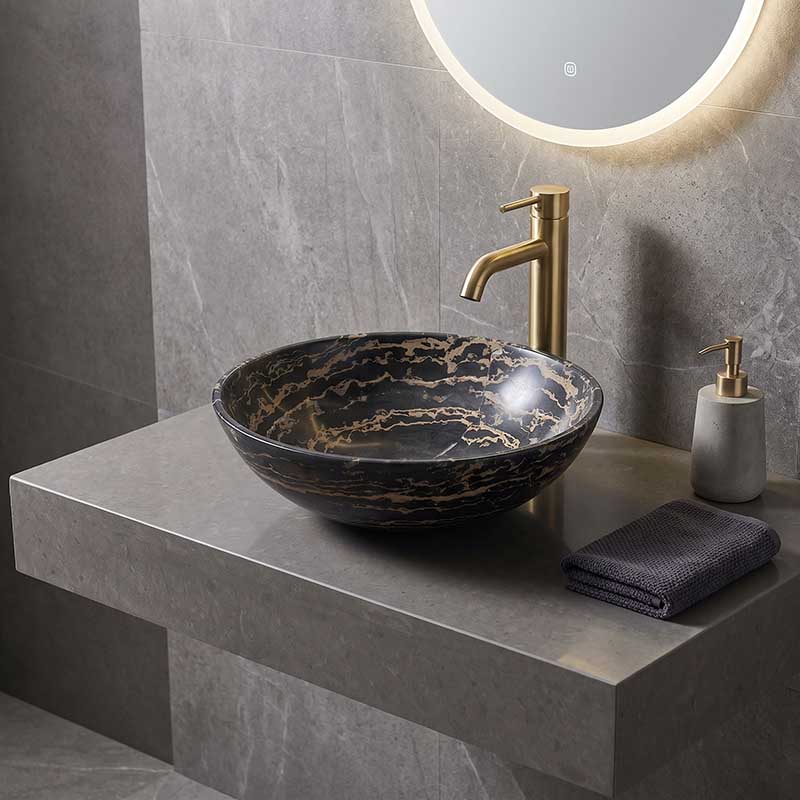 Antique Above Counter Basin Marble Surface Bathroom Round Stone Wash Basin 420x420x140mm