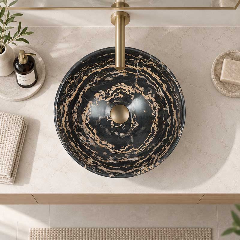Antique Above Counter Basin Marble Surface Bathroom Round Stone Wash Basin 420x420x140mm