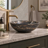 Antique Above Counter Basin Marble Surface Bathroom Round Stone Wash Basin 420x420x140mm