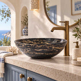 Antique Above Counter Basin Marble Surface Bathroom Round Stone Wash Basin 420x420x140mm