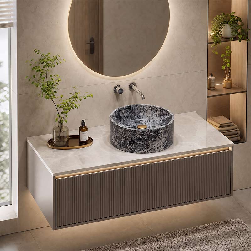 Above Counter Basin Marble Surface Antique Vintage Bathroom Round Stone Wash Basin 370x370x150mm