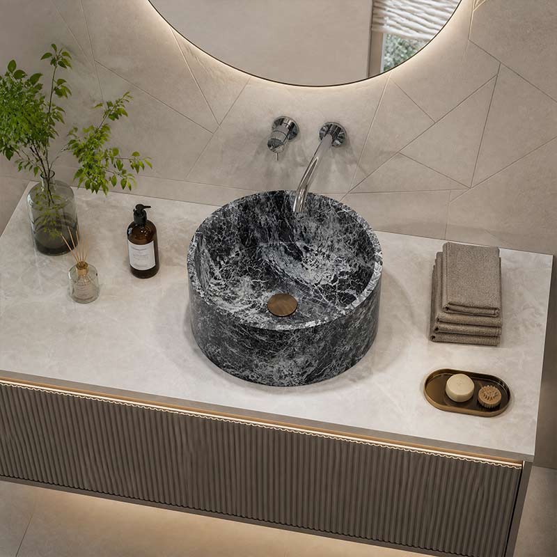 Above Counter Basin Marble Surface Antique Vintage Bathroom Round Stone Wash Basin 370x370x150mm