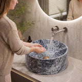 Above Counter Basin Marble Surface Antique Vintage Bathroom Round Stone Wash Basin 370x370x150mm