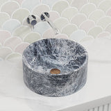 370x370x150mm Above Counter Basin Marble Surface Antique Vintage Bathroom Round Stone Wash Basin