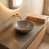Above Counter Basin Bathroom Round Stone Wash Basin 420x420x140mm - Marble Mosaic Surface