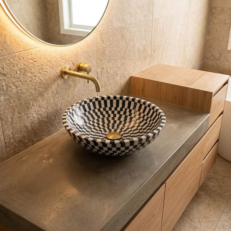 Above Counter Basin Bathroom Round Stone Wash Basin 420x420x140mm - Marble Mosaic Surface