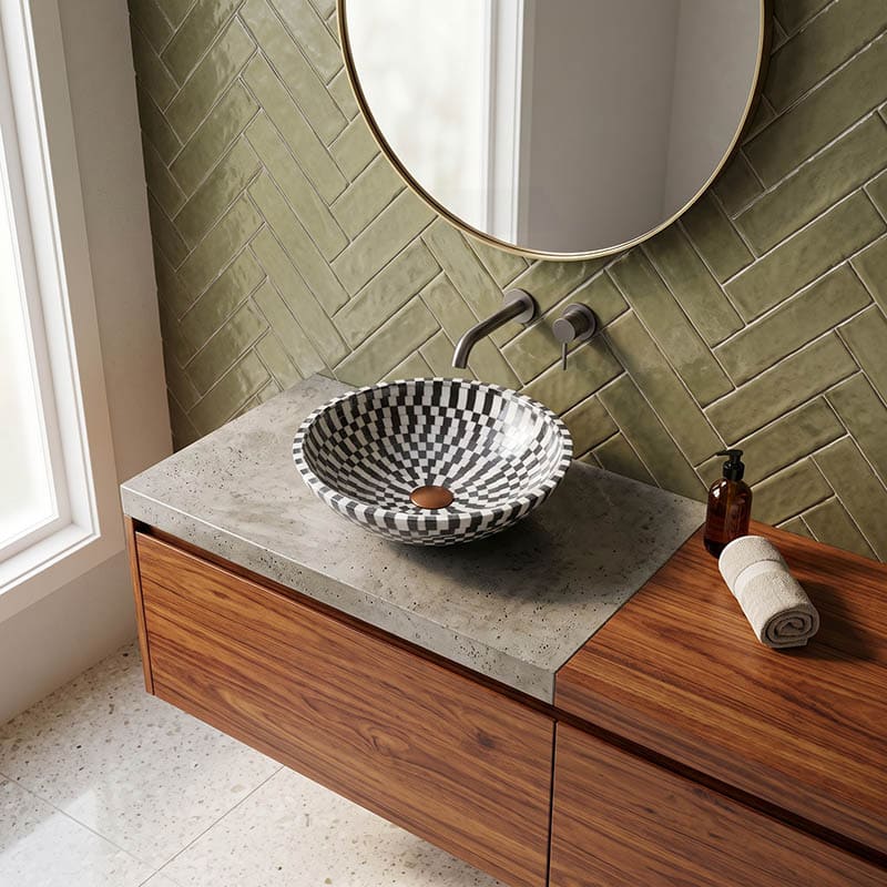 Above Counter Basin Bathroom Round Stone Wash Basin 420x420x140mm - Marble Mosaic Surface