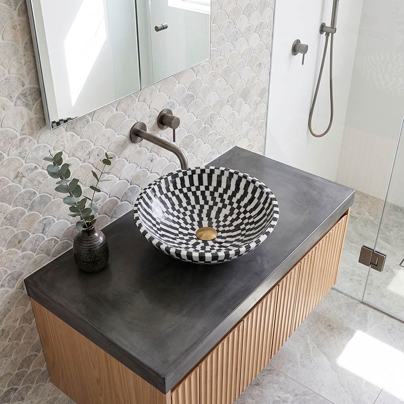 Above Counter Basin Bathroom Round Stone Wash Basin 420x420x140mm - Marble Mosaic Surface
