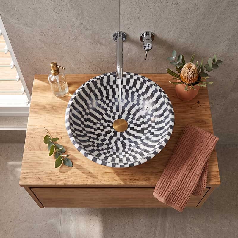 Above Counter Basin Bathroom Round Stone Wash Basin 420x420x140mm - Marble Mosaic Surface
