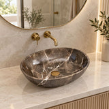 Oval Above Counter Stone Basin Antique Vintage Bathroom Wash Basin 510x380x150mm - Marble Surface