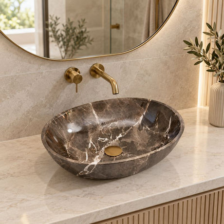 Oval Above Counter Stone Basin Antique Vintage Bathroom Wash Basin 510x380x150mm - Marble Surface