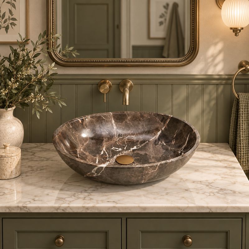Oval Above Counter Stone Basin Antique Vintage Bathroom Wash Basin 510x380x150mm - Marble Surface