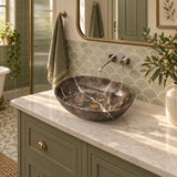 Oval Above Counter Stone Basin Antique Vintage Bathroom Wash Basin 510x380x150mm - Marble Surface