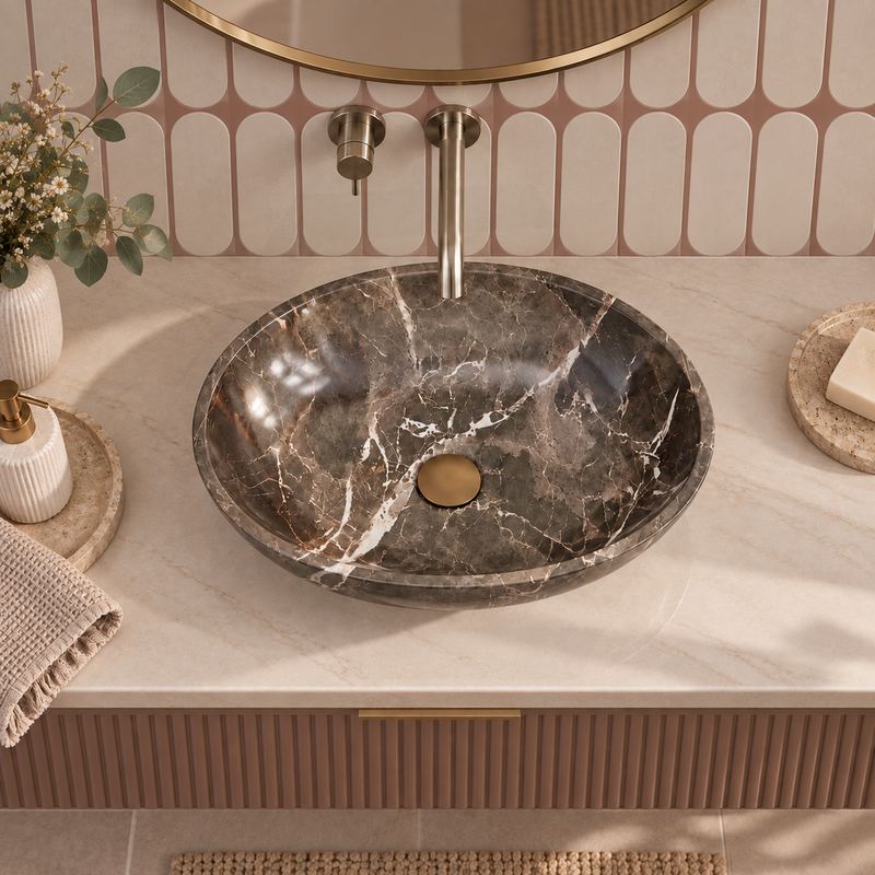Oval Above Counter Stone Basin Antique Vintage Bathroom Wash Basin 510x380x150mm - Marble Surface