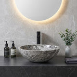 Round Above Counter Basin Marble Surface Stone Antique Wash Basin 420x420x140mm - Greyish Marble