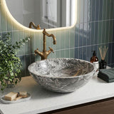 Round Above Counter Basin Marble Surface Stone Antique Wash Basin 420x420x140mm - Greyish Marble