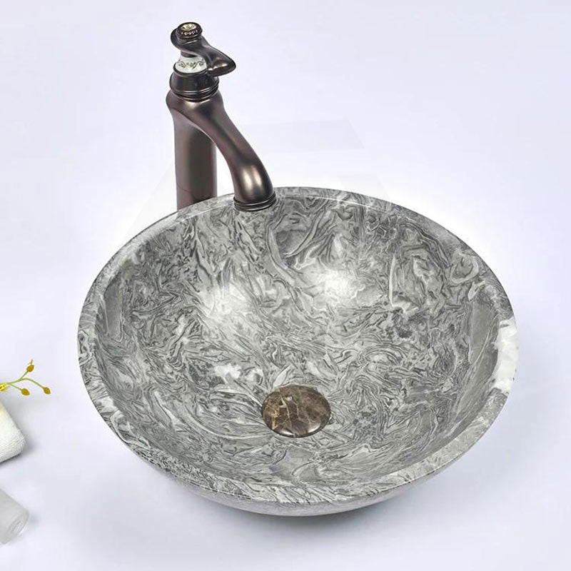 Round Above Counter Basin Marble Surface Stone Antique Wash Basin 420x420x140mm - Greyish Marble