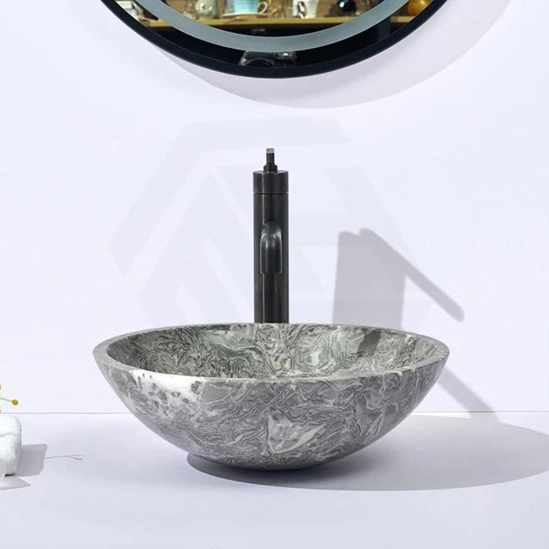 Round Above Counter Basin Marble Surface Stone Antique Wash Basin 420x420x140mm - Greyish Marble