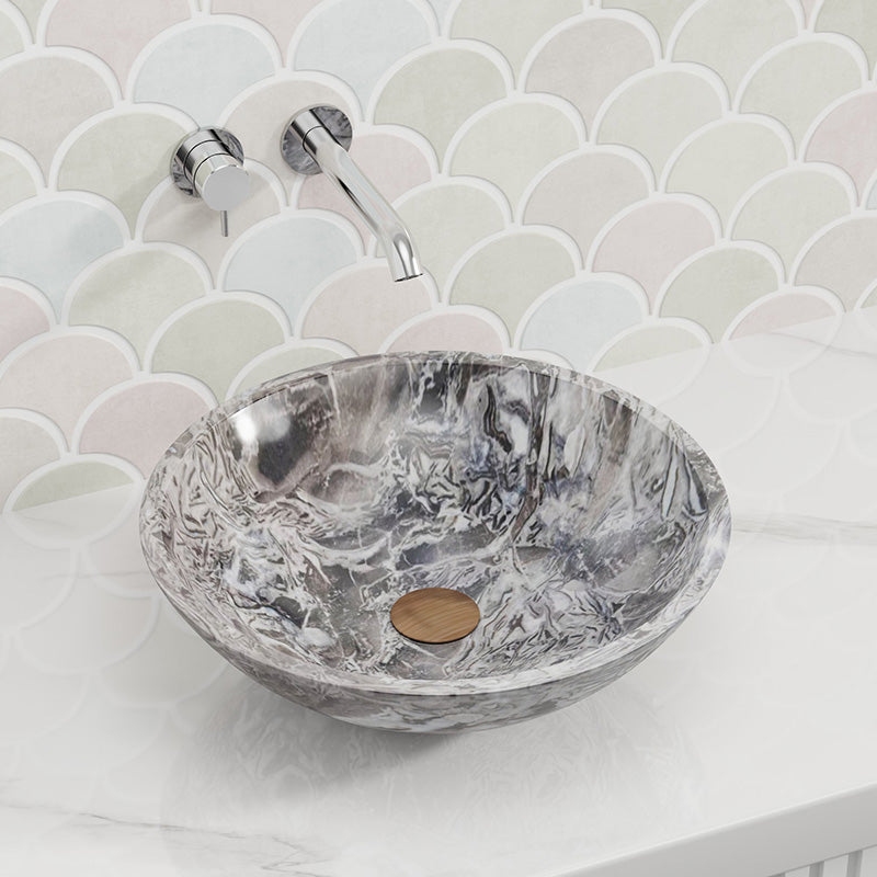 420x420x140mm Round Above Counter Basin Marble Surface Bathroom Stone Antique Vintage Wash Basin