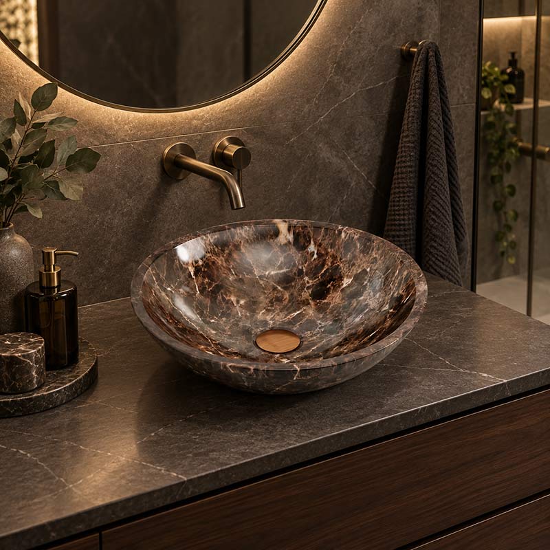 Above Counter Basin Round Bathroom Stone Antique Vintage Wash Basin 420x420x140mm - Marble Surface