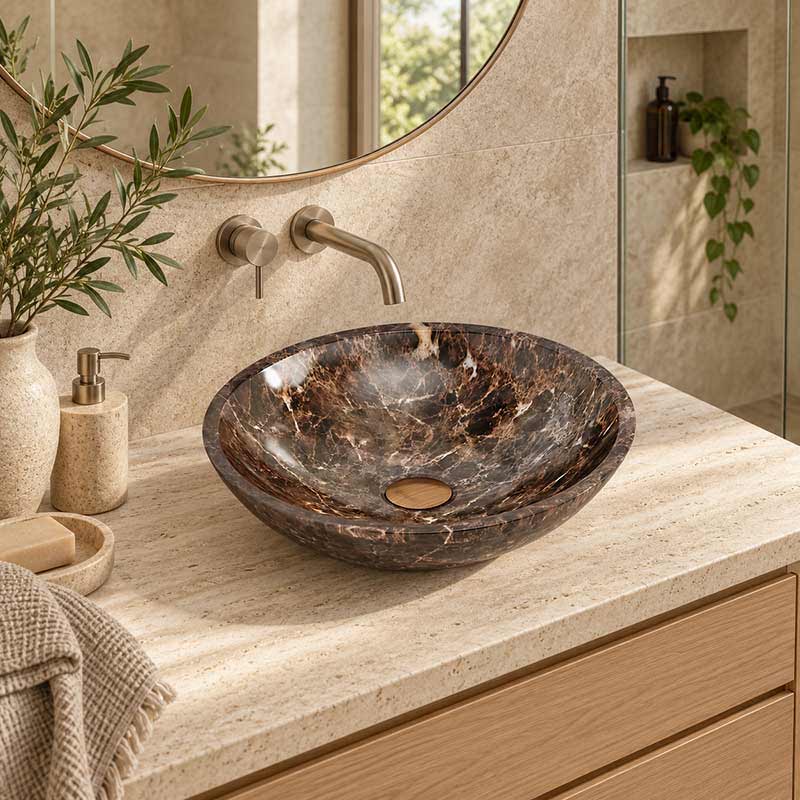 Above Counter Basin Round Bathroom Stone Antique Vintage Wash Basin 420x420x140mm - Marble Surface