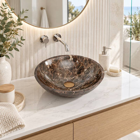 Above Counter Basin Round Bathroom Stone Antique Vintage Wash Basin 420x420x140mm - Marble Surface