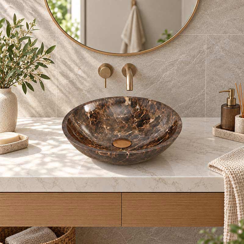 Above Counter Basin Round Bathroom Stone Antique Vintage Wash Basin 420x420x140mm - Marble Surface